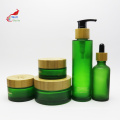 luxury cosmetic set green bamboo cap packaging glass jar bottle for lotion cream wholesale BJ-251B